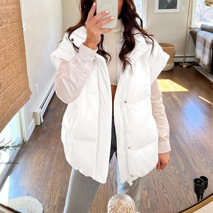 Ainangua Women's Puffer Vest Stand Collar Zipper Sleeveless Jackets Winter Lightweight Vests Warm Padded Jacket Coat