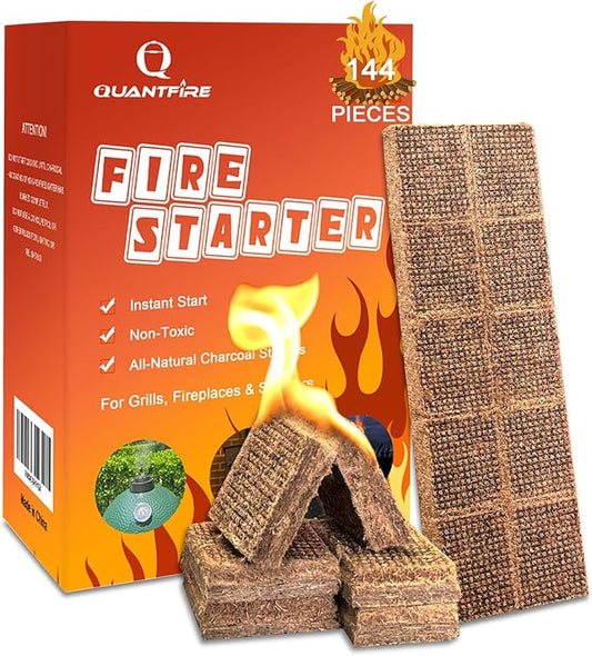 Fire Starter-Pack of 144 Charcoal Fire Starters for Campfires, Chimney, Grill Pit, Fireplace, BBQ & Smoker