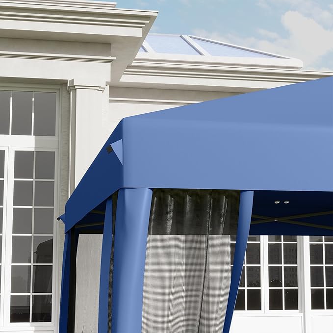Outsunny 10' x 10' Pop Up Canopy Tent with Netting, Instant Gazebo, Screen House Room with Carry Bag, Height Adjustable, for Outdoor, Garden, Patio, Camping, Blue