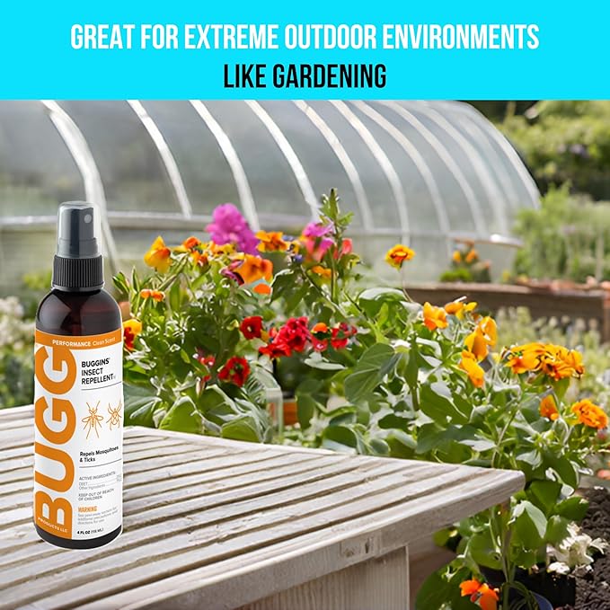 BUGGINS IV Performance - Insect Repellent - Mosquitoes, Gnats, Ticks, and Biting Flies, 25% DEET, Powdery Scent - 4 oz Pump Spray Bottle