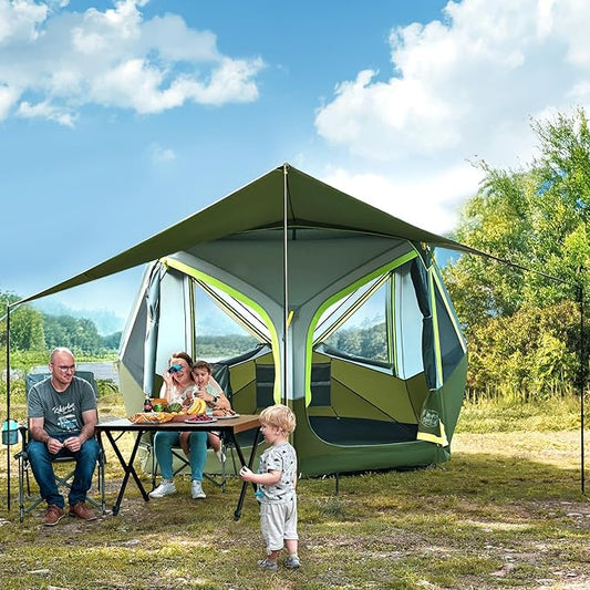 TIMBER RIDGE 4/6/8 Person Instant Pop Up Cabin Tent, Easy 60 Second Setup, Weather Resistant Camping Family Hub Tent with Rain Fly and Carry Bag for Outdoor Camping