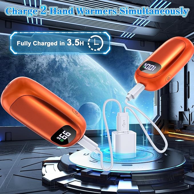 Hand Warmers Rechargeable 2 Pack - Electric Dual-Sided Heating Hand Warmers Max 131℉, 20Hrs Battery Operated Pocket Heater for Raynauds, Golf, Camping, Hunting Essentials, Gifts for Men Women