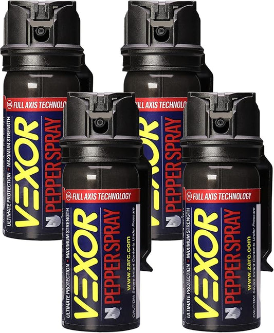 Vexor Pepper Spray Full Axis with Belt Clip for Self Defense — Maximum Police Strength, 20-Foot Range, Full Axis Capability, Flip Top Safety for Quick and Accurate Aim, Protection