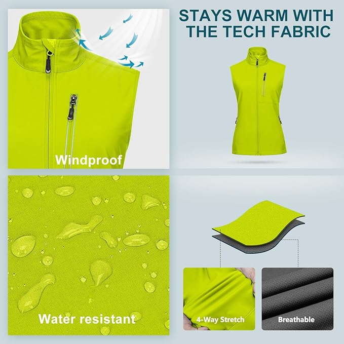33,000ft Women's Lightweight Running Vest Outerwear with Pockets, Windproof Sleeveless Jacket for Golf Hiking Travel