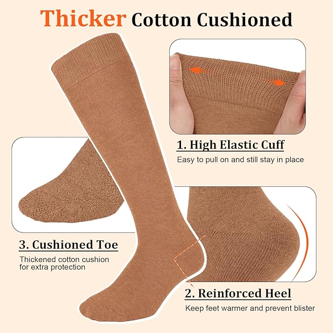 CTHH 3 Pairs Warm Knee High Socks for Women - Thick Cotton Thermal Boot Socks for Hiking, Running, Work, Gifts, Winter