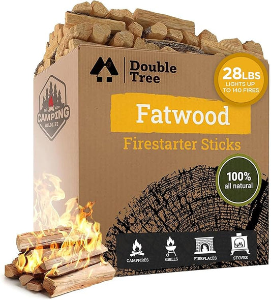 Double Tree Fatwood Fire Starter Sticks - Premium Organic Resin Rich, Non Toxic Fire Kindling for Wood Stoves, Fireplaces, Campfires, Bonfires - Clean & Natural Burning for Outdoor Cooking (28 Pounds)
