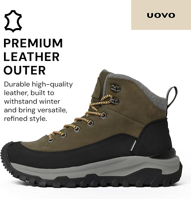 UOVO Men’s Winter Boot, Waterproof Leather