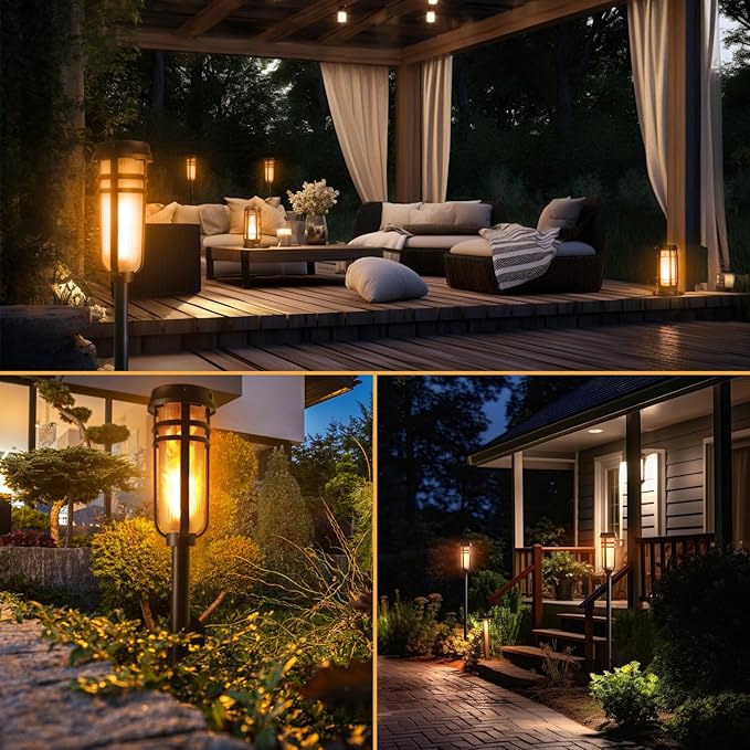 Metal Solar Torch Lights - Adjustable Height (24" - 50"), Outdoor Garden Decor with Patented LED, Waterproof Solar Tiki Torches for Yard, Patio, Garden Pathway, Matte Black – 2 Pack