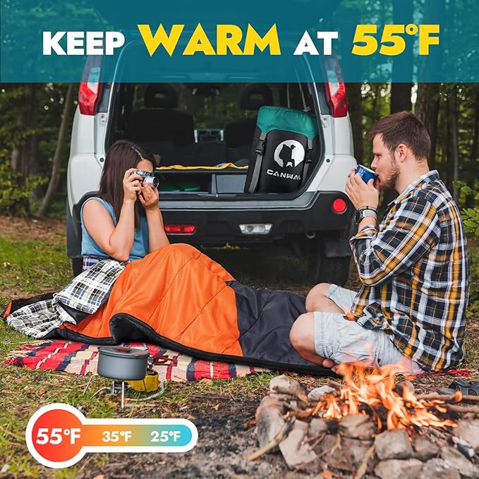 CANWAY Flannel Sleeping Bag for Adults & Kids - Camping & Backpacking - Cold & Warm Weather - Compression Sack