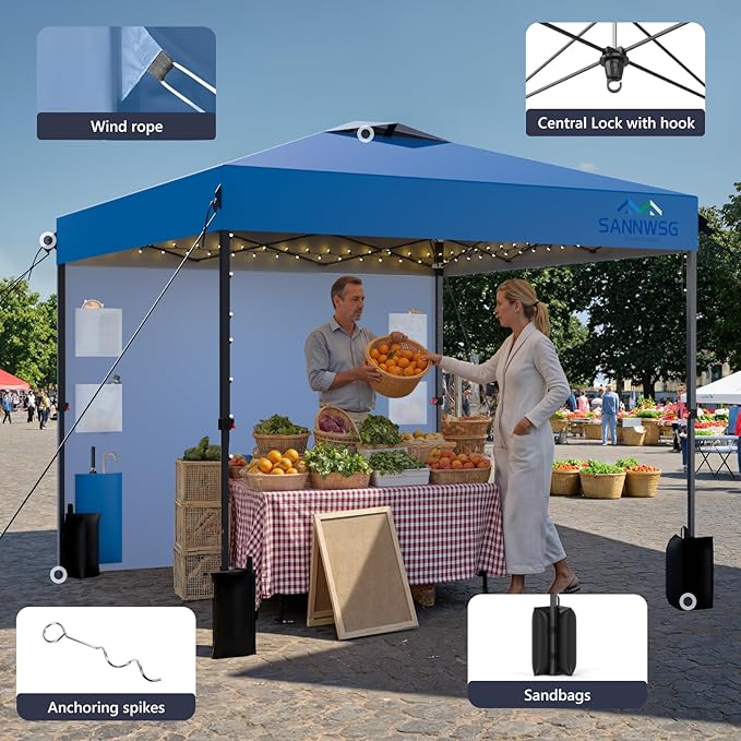 12X12 Pop Up Canopy Tent,Removable Pockets Sidewall for Extra Storage,Easy Up Canopy,Heavy Duty One Person Set Up Event Tent,Blue