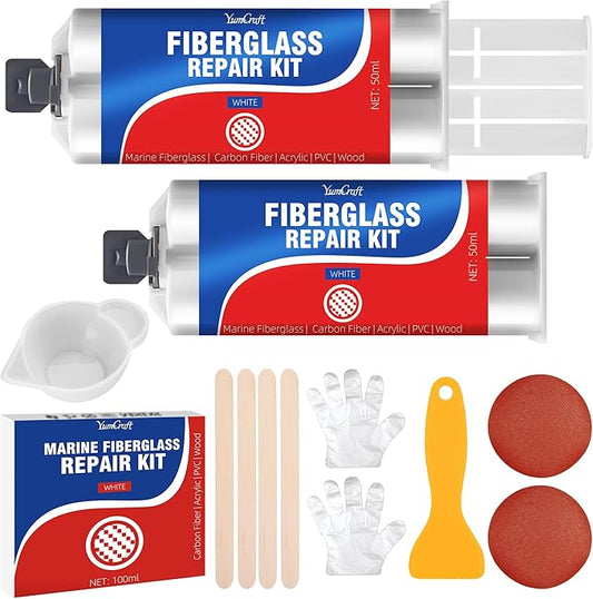 Marine Fiberglass Boat Repair Kit, 100ml Gel Coat Repair Kit for Boats, Fiberglass Repair Kit for Boats, Epoxy Resin Glue Filler Fix Scratch, Crack, Hole, Pit, Suitable for Porcelain Acrylic(White)