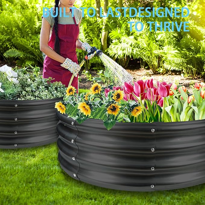 36-Inch Round Galvanized Steel Fire Ring/Fir Pit for Outdoor,Durable Round Galvanized Steel Raised Garden Bed for Planting- 3×3×1FT,0.8MM Thick (36 ins Diameter x 12 ins high, Black)