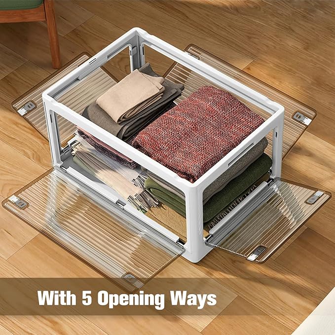 3 Pack Foldable Storage Bins, 8Gal Collapsible Storage Bins with 5 Opening Ways, Folding Storage Boxes, Foldable Storage Cubes for Clothing, Books, White