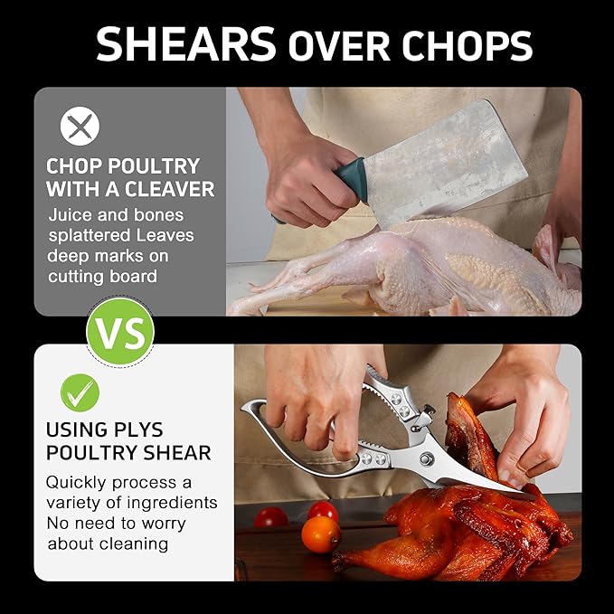 Poultry Shears, Kitchen Scissors for Food, All Purpose Heavy Duty for Chicken Wing/Thigh/Bone, Meat, Quail, Fish, Turkey, Vegetables, Stainless Steel Cooking Aid Scissors, Dishwasher Safe