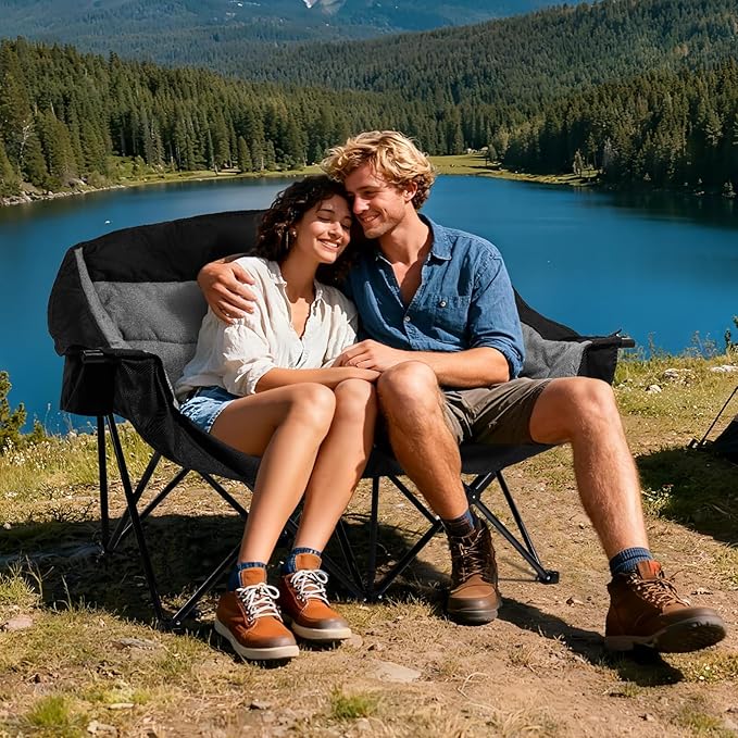 apollo walker Double Camping Chair - Heavy Duty 600lbs Camping Couch with Dual Cup Holder & Carry Bag, Loveseat Camping Chair for Outdoor, Lawn, Beach, Concert, Backyard, Park