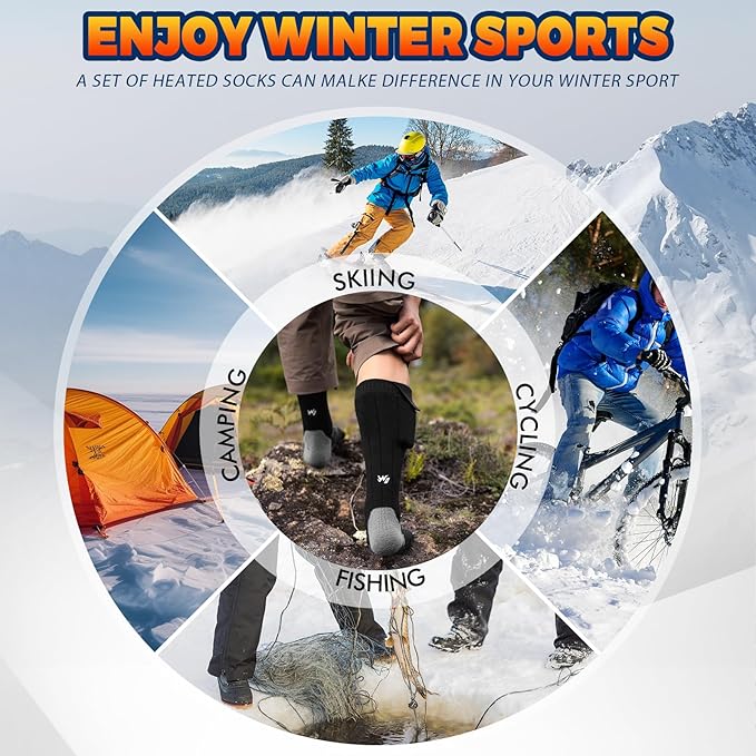 Heated Socks for Men Women, Rechargeable Electric Heated Socks, 5000mAh Washable Heated Socks, Long Life Up to 150 ℉, Large Heating Area Foot Warmer for Outdoor Work Skiing Camping Fishing Hunting