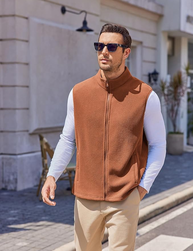 COOFANDY Mens Polar Fleece Vest Lightweight Sleeveless Jacket Warm Zip up Outerwear Vests with Zipper Pockets for Hiking