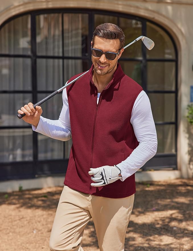 COOFANDY Mens Polar Fleece Vest Lightweight Sleeveless Jacket Warm Zip up Outerwear Vests with Zipper Pockets for Hiking