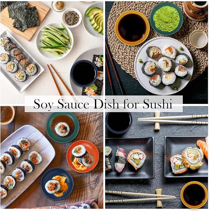 soy sauce dish 4 inch set of 8, small wheat straw plates 1.5oz for side dishes dishwasher safe, unbreakable plastic sauce dish for sushi,dishes,sauce...Colorful