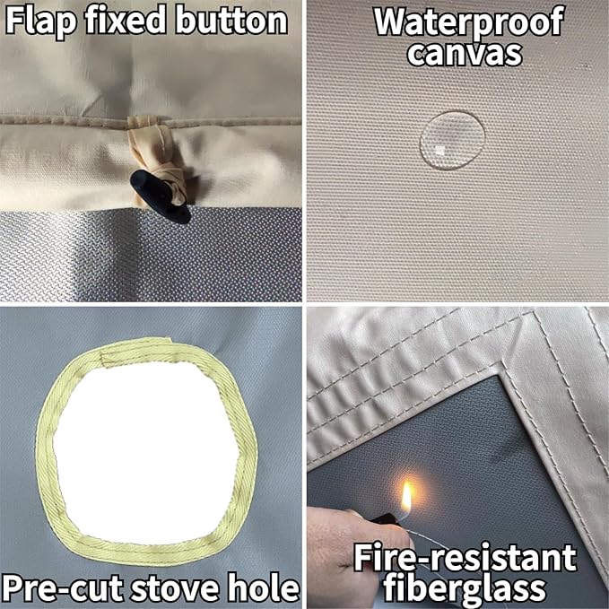 DANCHEL OUTDOOR Stove Jack Kit with Rain Flap Cover for Dia. 4''/5.85'', Fire Resistant Wood Stove Hole for Canvas Tent Hot Tent Chimney, Side Wall A/C 4 Season