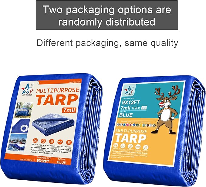STARPYNG-7 Mil Blue 9X12 Feet Tarp-Multifunctional Blue Waterproof Tarpaulin-Waterproof, UV Resistant, Rip and Tear Resistant, Poly Tarpaulin with Reinforced Edges for Cover