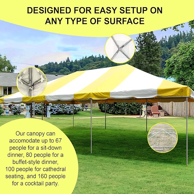 Party Tents Direct 20'x40' Weekender West Coast Tent Frame Party Tent (Yellow/White) PVC Top with Storage Bag - Tents for Parties, Weddings, Birthdays, Banquets, Fiestas, Workshop, Outdoor Event