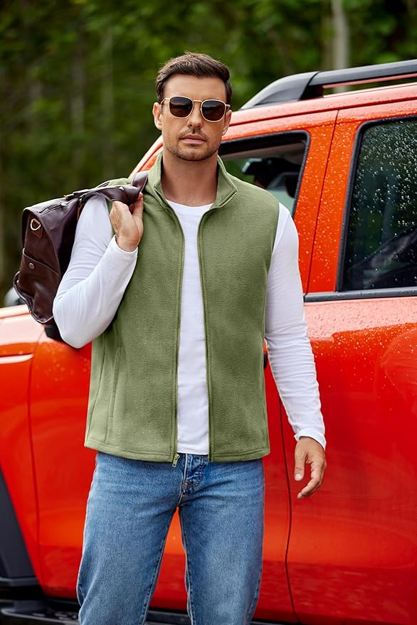 COOFANDY Mens Polar Fleece Vest Lightweight Sleeveless Jacket Warm Zip up Outerwear Vests with Zipper Pockets for Hiking