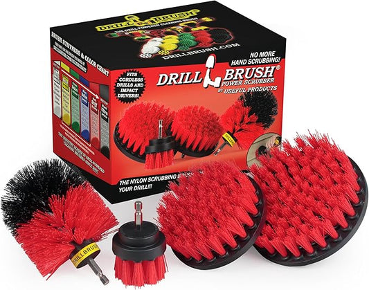 Drillbrush Heavy Duty Stiff Bristle 4 Piece Brush Kit for Cordless Drill – Power Scrubber Attachments Ideal for Cleaning Outdoor Surfaces, Deck, Patio,Brick, Gutter, Chimney, Fireplace, Driveway