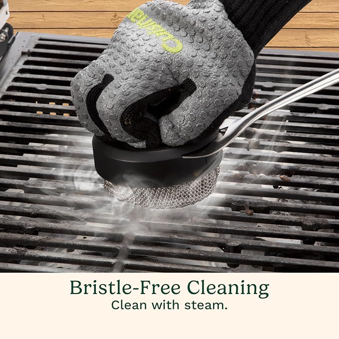 Cuisinart 3-in-1 Chainmail Grill Cleaner, Bristle-Free Dual Function Heavy-Duty Grill Brush with Removable Head, Worry-Free Stainless Steel Steam Clean BBQ Scrubber for Grills & Griddle