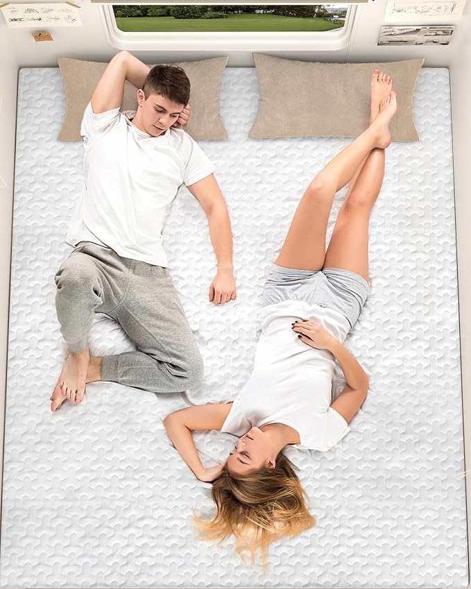 RV Three Quarter Mattress, 4" Memory Foam Topper, Ultra-Soft Cover, CertiPUR-US Certified, 48" x 75", Perfect for Compact RVs and Vintage Trailers
