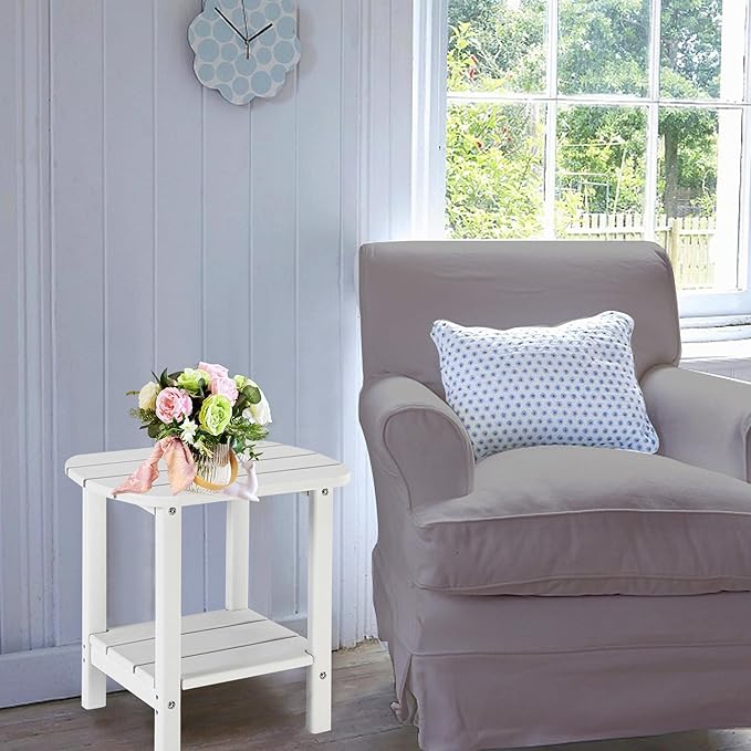 LZRS Double Adirondack Side Table, Outdoor Side Tables, End Tables for Patio, Backyard,Pool, Indoor Companion, Easy Maintenance & Weather Resistant(White)