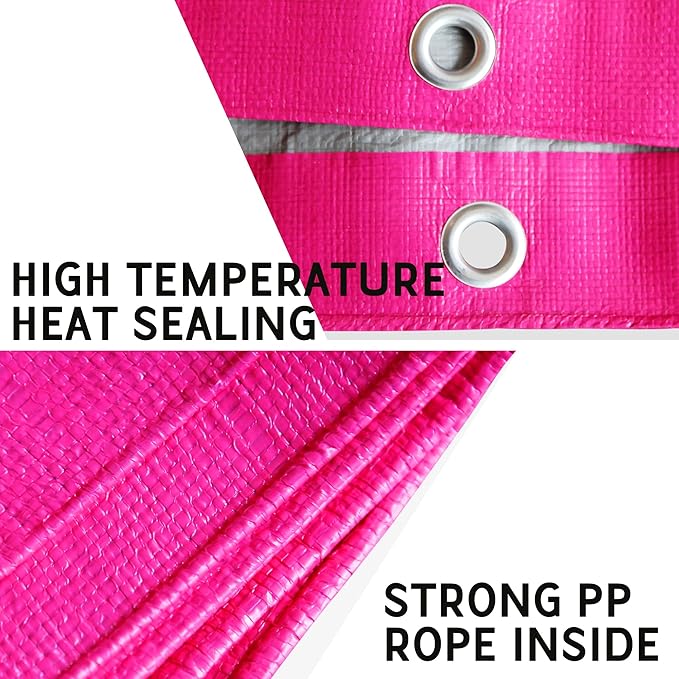 STARPYNG-12 Mil Pink/Silver 20x25 Feet Tarp-Heavy Duty Poly Tarp-Cover,Waterproof, UV Resistant, Weather Resistant, Cover Cars, Boats, Courtyards,Camping