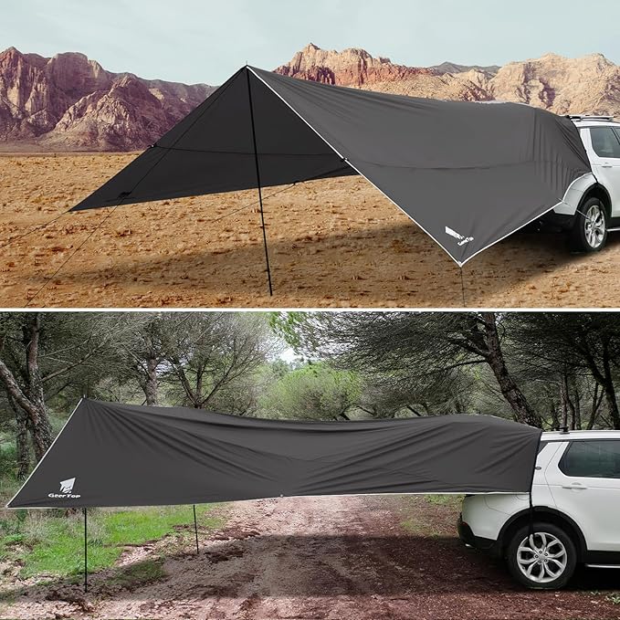 GEERTOP Large Car Awning Tarp for Camping Backpacking Tarp SUV Tailgate Truck Canopy Sun Shade Waterproof Outdoor Rear Vehicle Awning Shelter for Van, MPV, Campers