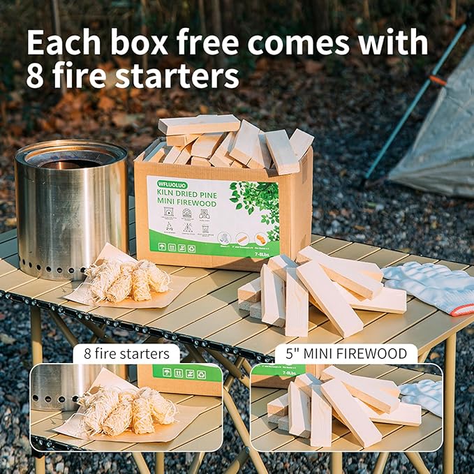 Mini Firewood with 8PCS Fire Starters 5'' Lengths Pine Kiln Dried Fire Sticks Wood Fire Pit Accessories Prefect for Solo Stove Mesa XL, Tabletop Fire Pit, Solo Stove Mesa Sticks Wood
