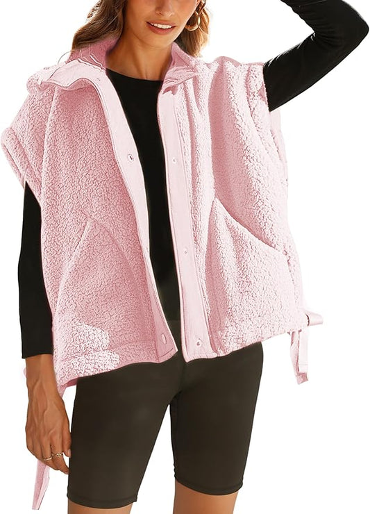 Athlisan Womens Fleece Vest Casual Sleeveless Button Down Sherpa Jacket Outerwear with Pockets