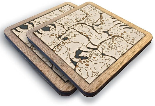 02 Australian Shepherd Dog Coaster - Aussie Dog Puzzle Wooden Coaster Set - Interlocking Jigsaw Drink Mats with Laser-Cut Design for Australian Shepherd Dog Lovers