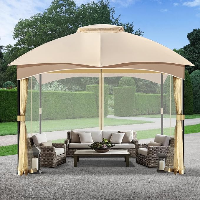 COWVIE Gazebo Replacement Netting Screen, 12' x 12' Universal Gazebo 4-Panel Mosquito Sidewalls with Double Zippers for Outdoor Patio (Only Netting)