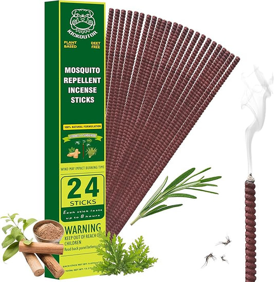 KICKOUTOR® Mosquito Repellent Incense Sticks 24 Count Jumbo, 8-Hour Deet Free Bug Protection Each, Made with Natural Citronella Essential Oils and Sandalwood for Outdoor Patio Backyard Camping