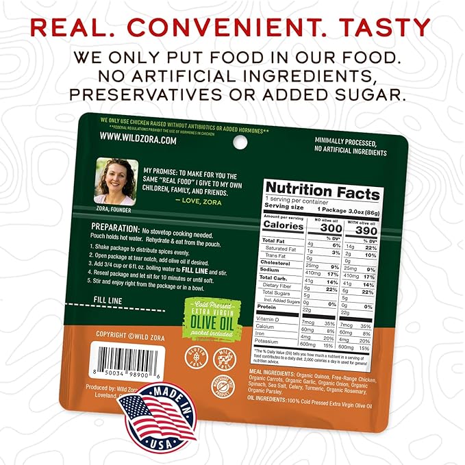 Wild Zora Instant Organic Quinoa Meals - Quick & Tasty Prepared Quinoa Bowls, Pantry Staples Gluten-Free Meal with Lentils Plus 10g Olive Oil Packet - Herb Roasted Chicken (3-Pack)