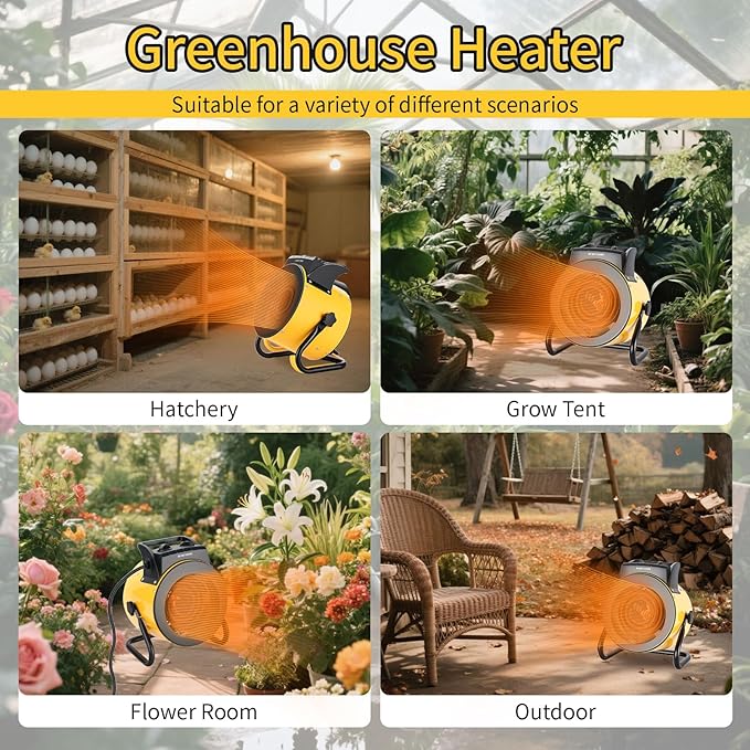 Greenhouse Heater with Digital Thermostat, 1500W Electric Outdoor Heater, Overheat Protection, Fast Heating, Waterproof for Grow Tent, Green House, Patio