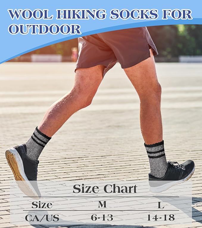 Yeblues 5 Pairs Wool Socks Mens, Winter Thick Merino Warm Hiking Socks,Soft Casual Thermal Crew Socks