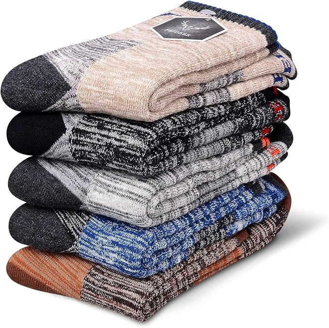 FEIDEER Men's Hiking Walking Socks, Multi-pack Wicking Cushioned Outdoor Recreation Cotton Quarter Crew Socks