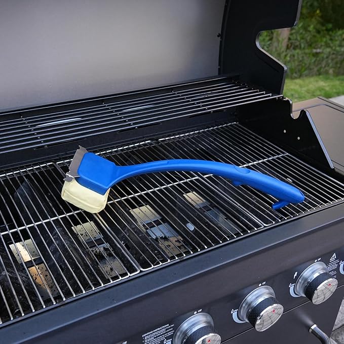 Blue Grill Brush Bristle Free, Replaceable BBQ Cleaning Head Accessories Cleaner, Yellow Wavy Pad Perfect for Stainless Steel, Porcelain, Cast Iron Grates Round Rectangle Grates