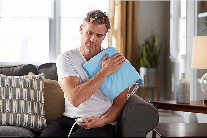 Sunbeam Standard Size Heating Pad, 12"x 15", For Back, Neck, Shoulder, and Period Cramp Pain Relief, 3 Heat Settings, Compact Storage Solution, Auto Shut-Off, Machine-Washable, Gifts For Mom & Wife, FSA/HSA Eligible, Grey