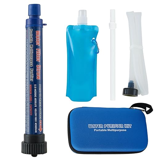 Water Filter Straw Navy Blue Water Filter Straw Kit Outdoor Portable Personal Water Filter Straw Water Purifier Survival Gear and Equipment for Hiking Camping Travel