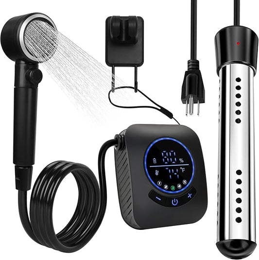 Portable Shower with Water Heater–Camping Shower Pump with 8000mAh Battery, 5-Speed Settings, LCD Display, 6L/min, IPX8–Portable Shower Head for Camping, Hiking, Car, Pets
