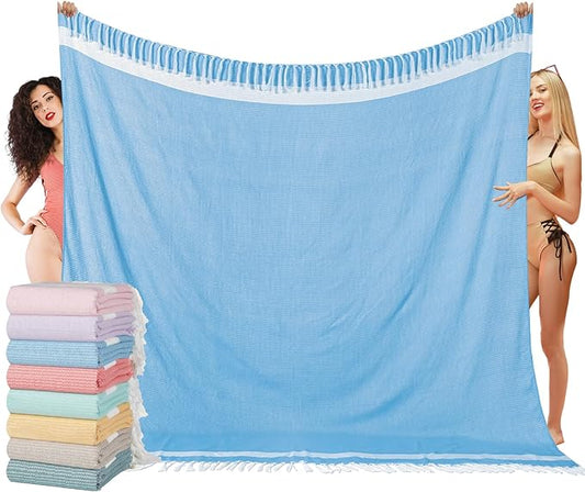 Oversized Turkish Beach Towel Blanket XXL Cotton Sandproof Towels Boho Woven Extra Large Big Sand Free Giant Throw Blankets Huge Quilt XL Picnic Camping Necessities Cloud for Adult Gifts