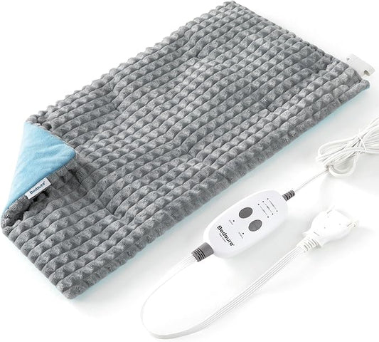 Bedsure Back Heating Pad for Neck and Shoulders, Weighted Heated Pad with Vibration, FSA Eligible Items, Birthday Gifts for Women Men Mom Men, Auto Shut Off, 5lbs 12" x 24", Grey