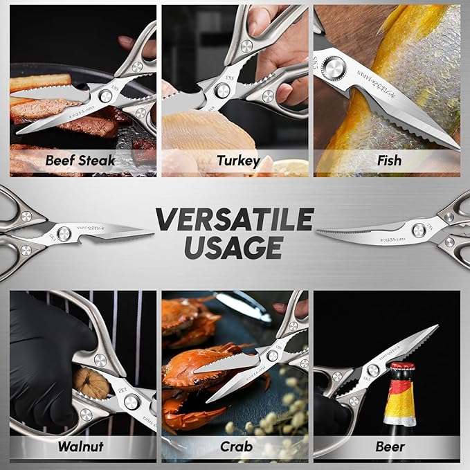 SSGP Kitchen Scissors Set, All Purpose Heavy Duty Poultry Shears, Ultra Sharp Japanese Meat Scissors, Dishwash Safe Stainless Steel Comfort Grip Handle Kitchen Shears for Food, Chicken Bones, Turkey