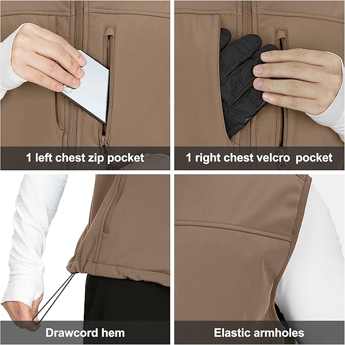 Outdoor Ventures Men's Running Vest Outerwear, Lightweight Windproof Fleece-Lined Softshell Sleeveless Jacket for Golf
